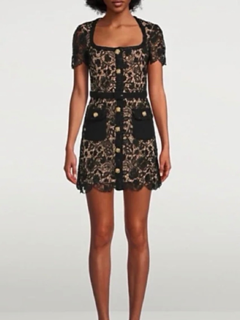 Self-portrait Guipure black/nude lace mini dress